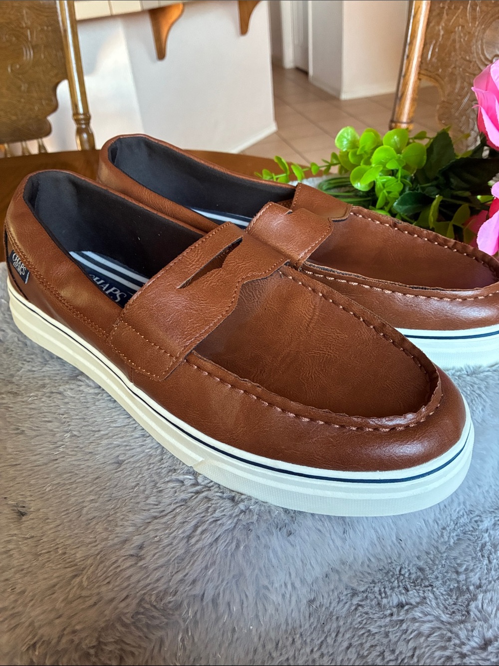 Chaps Brown Slip-On Penny Loafers with White Sole